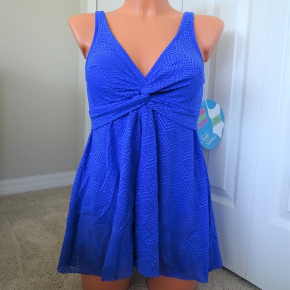 Swim Solutions Other - Swim Solutions Crochet Flyaway Blue Swimsuit NWT